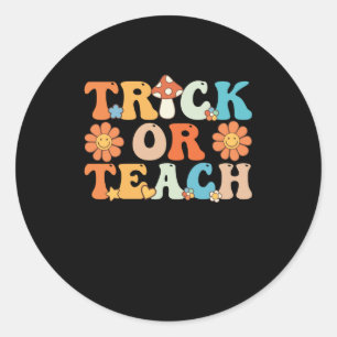 Trick Or Teach Groovy Halloween Retro Lärare Runt Klistermärke