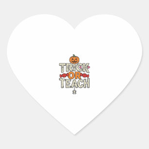 Trick Or Teach Halloween Lärare Vintage Vektor De Hjärtformat Klistermärke