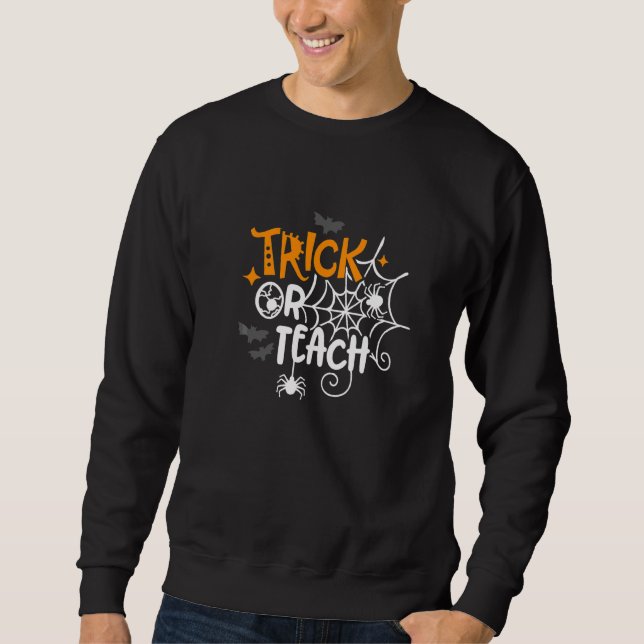 Trick Or Teach  Lärar Halloween Fladdermöss Spinde Lång Ärmad Tröja (Framsida)
