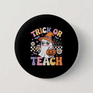 Trick Or Teach Lärare Groovy Ghost Rolig Hallowee Knapp