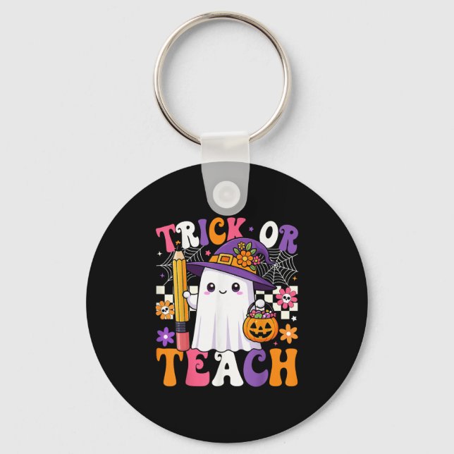 Trick Or Teach Lärare Penna Spöke Rolig Hallowee Nyckelring (Framsida)