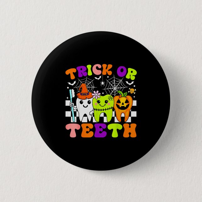Trick Or Teeth Funny Dental Halloween Costumes Tre Knapp (Framsida)