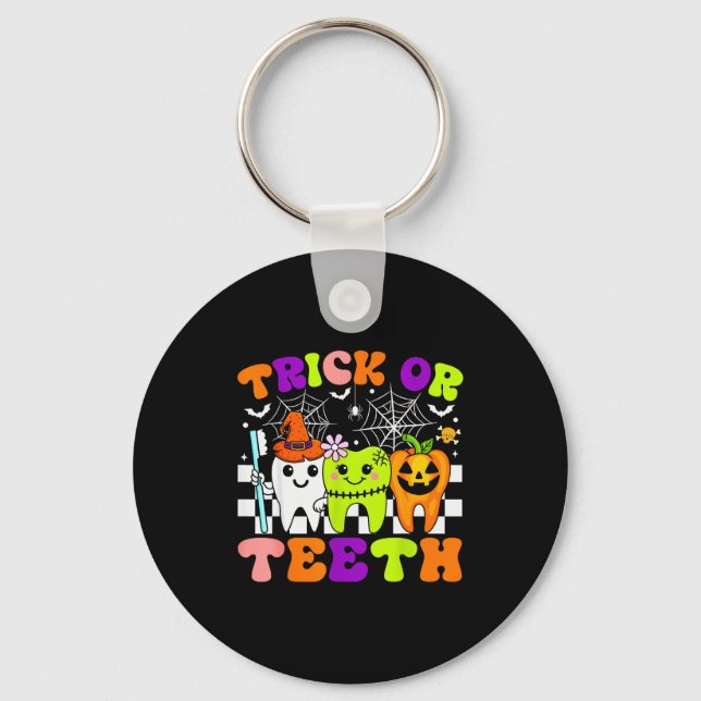 Trick Or Teeth Funny Dental Halloween Costumes Tre Nyckelring (Framsida)