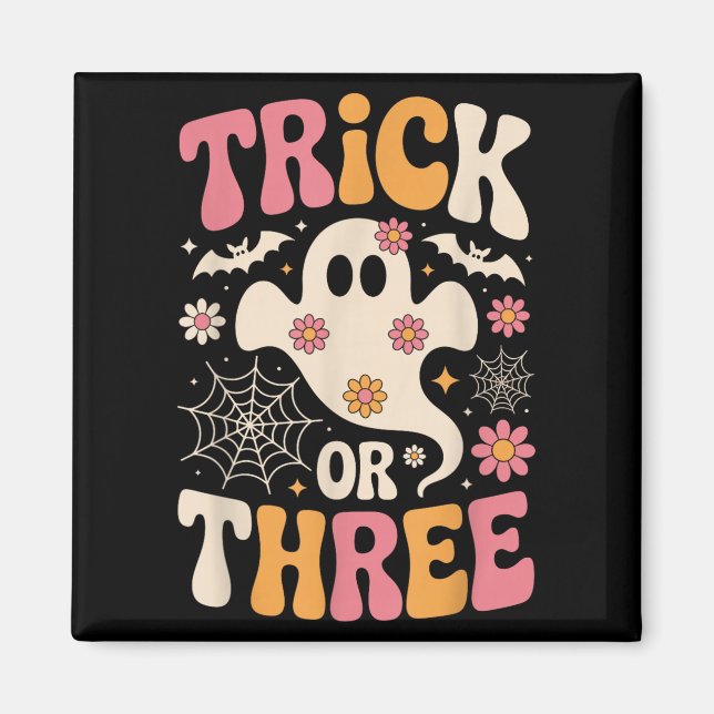 Trick Or Three 3 Års Födelsedag Groovy Ghost H Magnet (Framsidan)