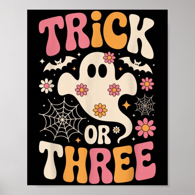 Trick Or Three 3 Års Födelsedag Groovy Ghost H Poster (Framsidan)