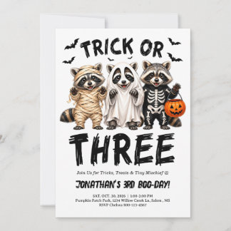 Trick or Three 3RD födelsedags Halloweenfest inbju Inbjudningar