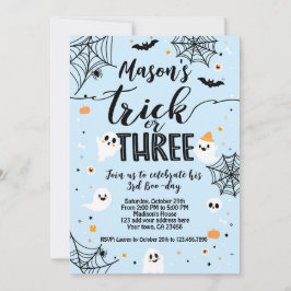 Trick or Three Blue Halloween Cute Ghost Inbjudningar