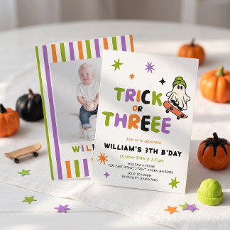 Trick or Three Färgglad Födelsedagsinbjudan Inbjudningar