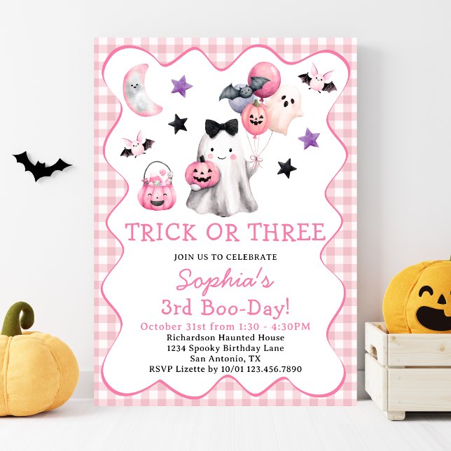 Trick Or Three Flicka Halloween 3-års Födelsedagsf Inbjudningar (Skapare uppladdad)