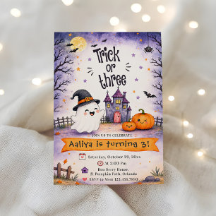 Trick or Three Halloween 3-års födelsedagsfest Inbjudningar