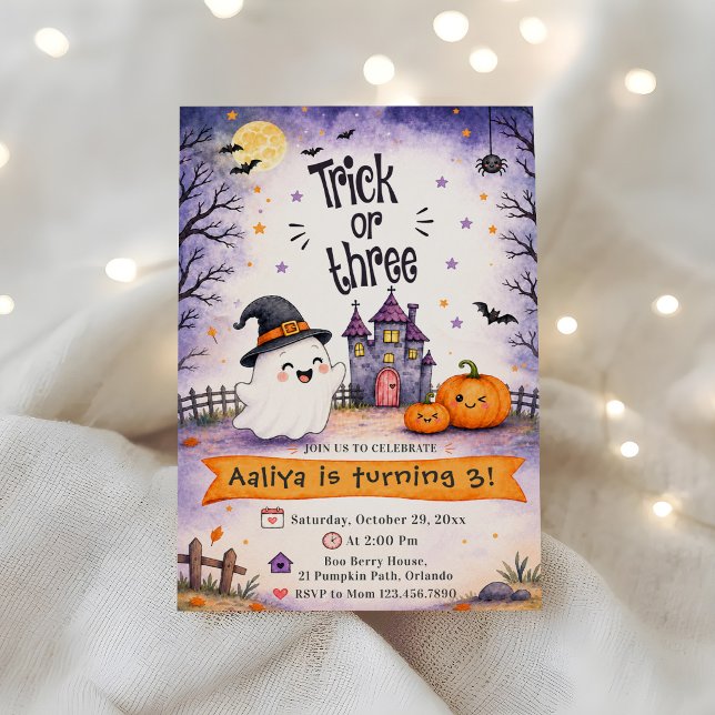 Trick or Three Halloween 3-års födelsedagsfest Inbjudningar (Skapare uppladdad)
