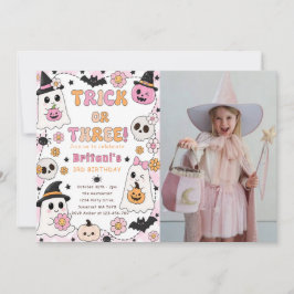 Trick or Three Halloween 3-års födelsedagsfest Söt Inbjudningar