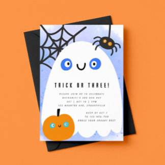 TRICK OR THREE Halloween 3-års födelsedagsinbjudan Inbjudningar
