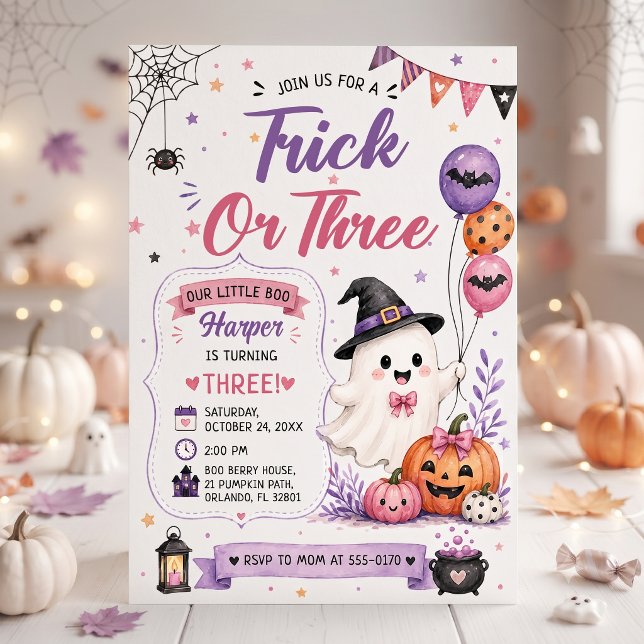 Trick or Three Halloween Födelsedagsfest Inbjudningar (Skapare uppladdad)