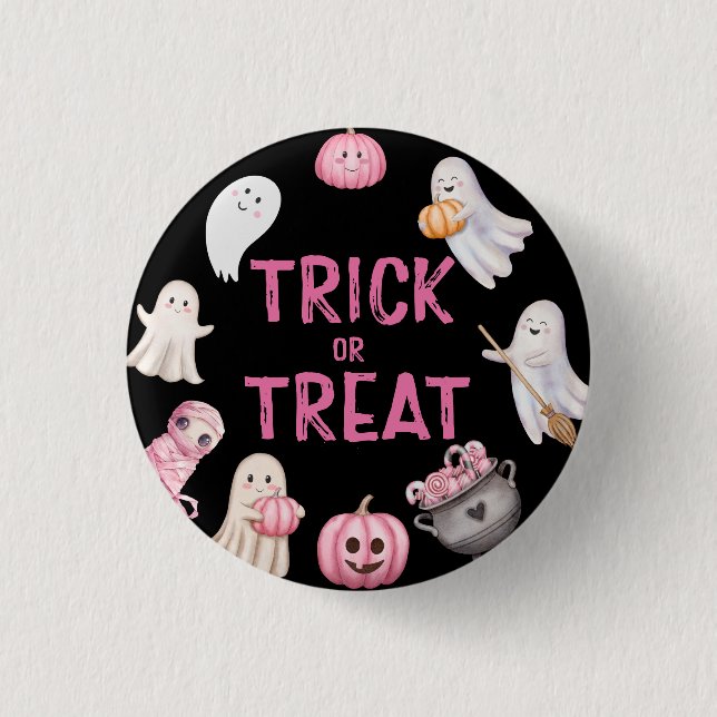 Trick Or Three Halloween Spök Födelsedagsfest Knapp (Framsida)