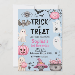 Trick Or Three Halloween-spöke 3-års födelsedagsfe Inbjudningar