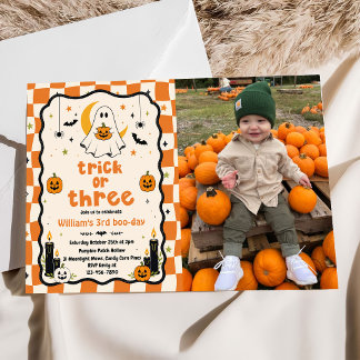 Trick Or Three Halloween-spöke 3-års födelsedagsfo Inbjudningar