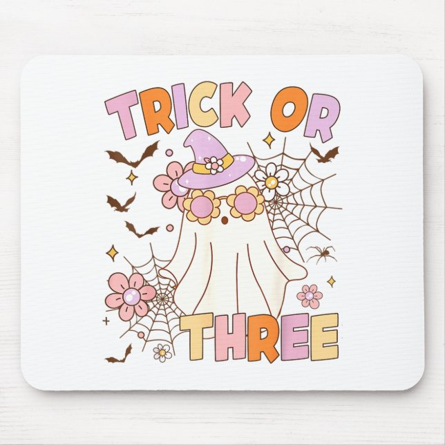Trick Or Three Söt Spöklik Mysig 3-års Födelsedag Musmatta (Framsidan)