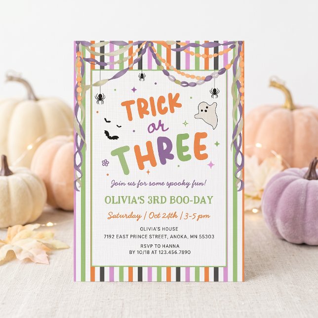 Trick or Three Whimsical Födelsedagsinbjudan Inbjudningar (Skapare uppladdad)