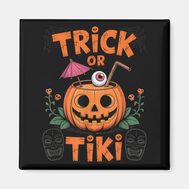 Trick or Tiki Roligt Halloween Cocktail Party Magnet (Framsidan)
