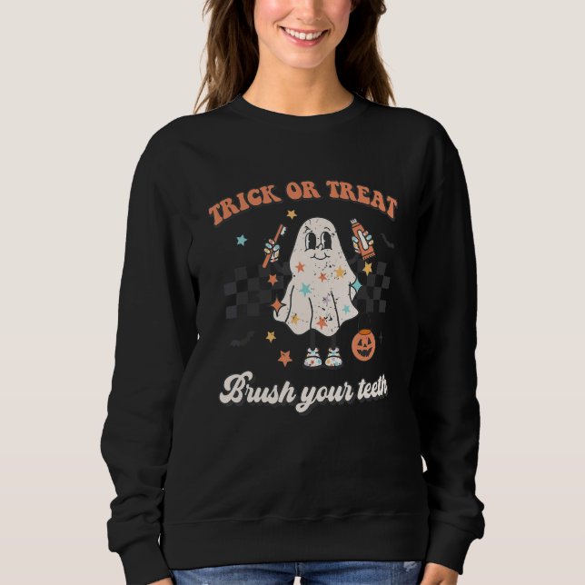 Trick Or Treat Brush Your Teeth Retro Halloween Cu T Shirt (Framsida)