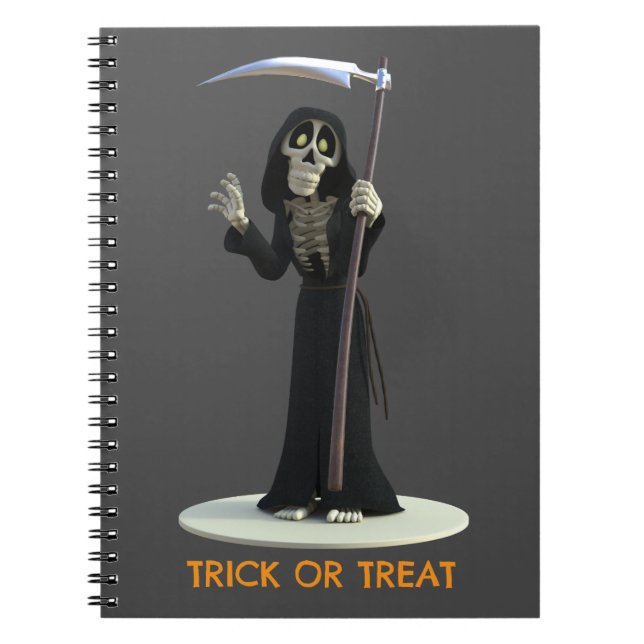 Trick or Treat. Cartoon Grim Reaper Anteckningsbok (Framsidan)
