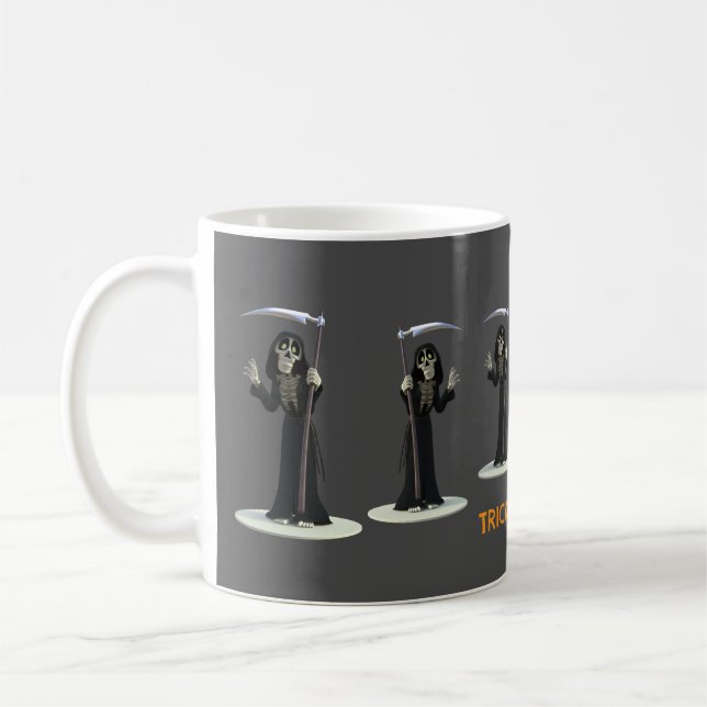 Trick or Treat. Cartoon Grim Reaper Kaffemugg (Vänster)