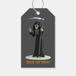Trick or Treat. Cartoon Grim Reaper Presentetikett