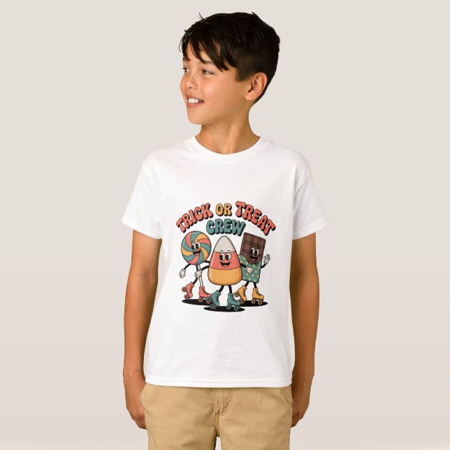 Trick or Treat Crew Kids Halloween Shirt T Shirt (Hel framsida)