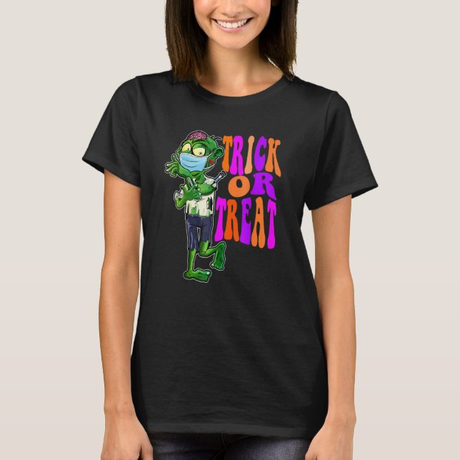 Trick Or Treat  Cute Halloween Zombie With Mask T Shirt (Framsida)