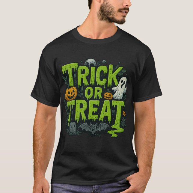 Trick or Treat Dripping Font T-Shirt  (Framsida)
