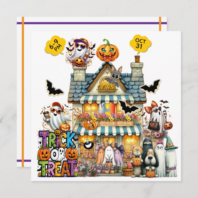 Trick or Treat eller TRUNK or Treat Inbjudningar (Fram/baksida)