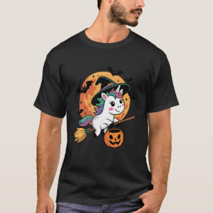 Trick or Treat Enhörning Häxa Halloween Pumpa Burk T Shirt