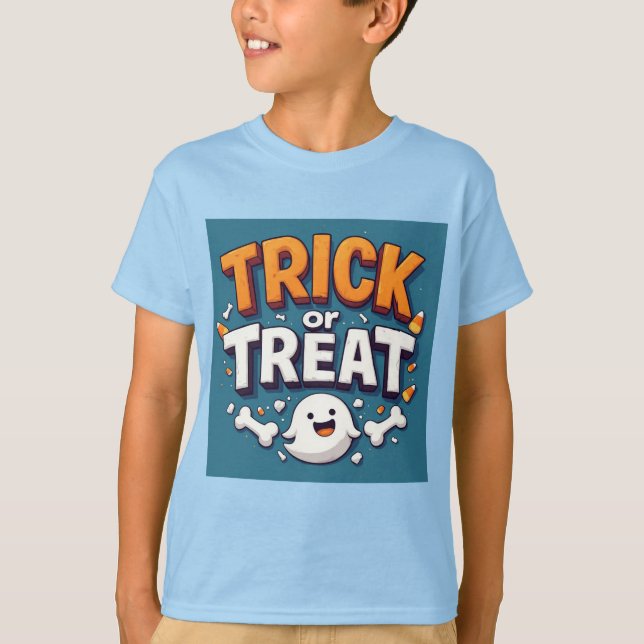 Trick Or Treat Halloween Cartoon Ghost T Shirt (Framsida)