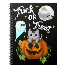Trick or treat Halloween cat white Anteckningsbok