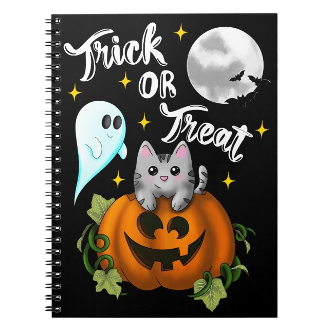Trick or treat Halloween cat white Anteckningsbok (Framsidan)