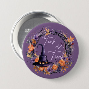 Trick Or Treat Halloween Häxa Hatt Knapp
