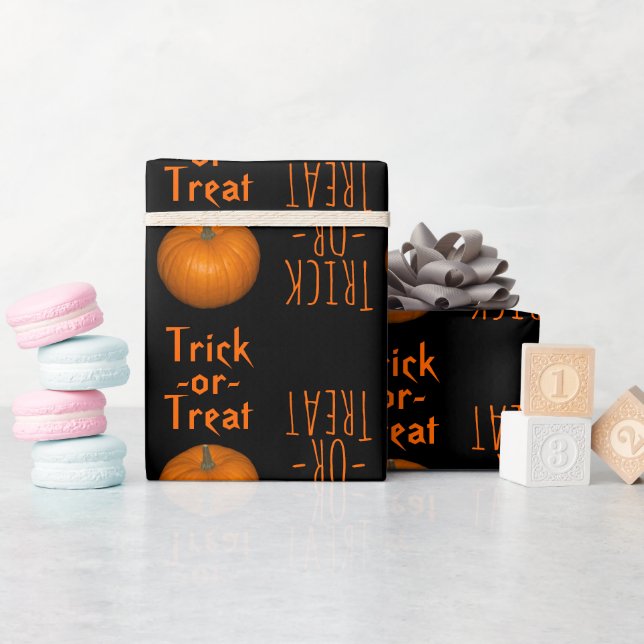 Trick-or-Treat Halloween Orange Black Pumpkins Presentpapper (Baby Shower)