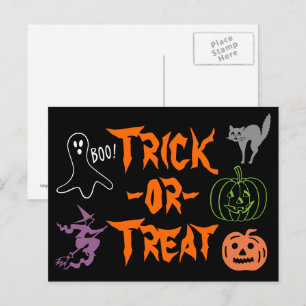 Trick-or-Treat Halloween Pumpkin Ghost Witch Vykort