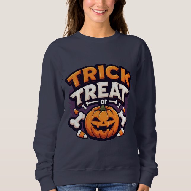 Trick or Treat Halloween Pumpkin Jack-O'-Lantern T Shirt (Framsida)
