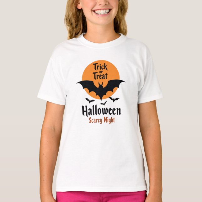 Trick or Treat Halloween Scary Night Bat T Shirt (Framsida)