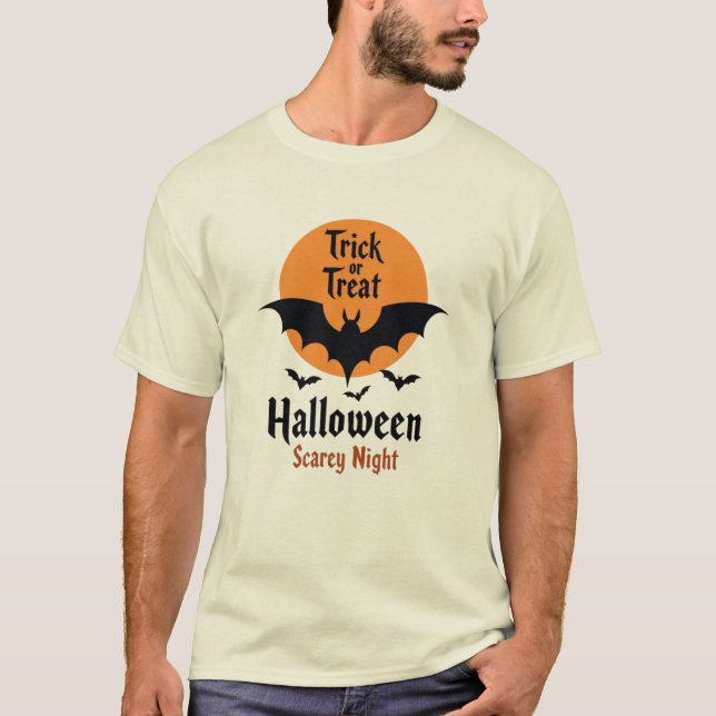Trick or Treat Halloween Scary Night Bat T Shirt (Framsida)