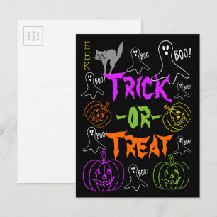Trick-or-Treat Halloween Theme Pumpkin Ghost Cat Vykort