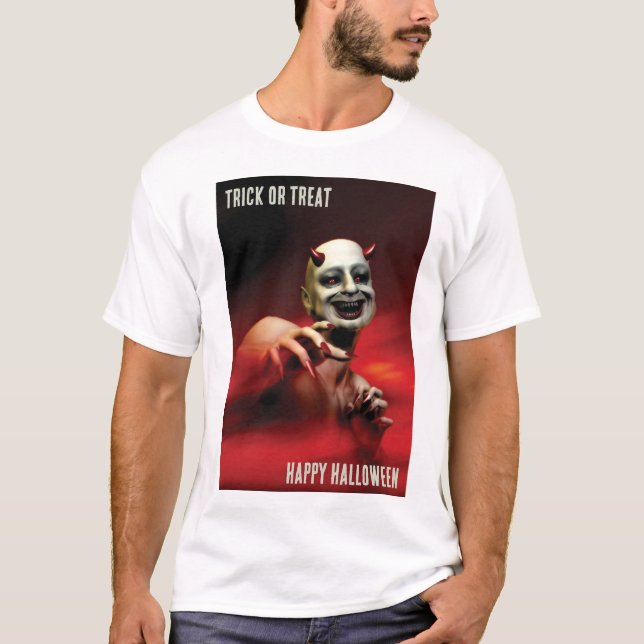 Trick or Treat. Happy Halloween. Devil T-Shirt (Framsida)