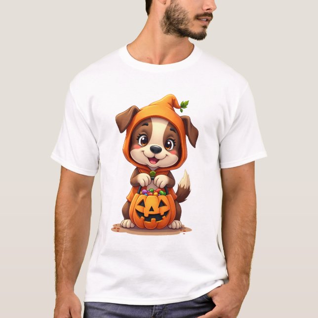 Trick or Treat Hund � Söt Halloween Valp Tröja (Framsida)