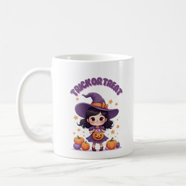 Trick or Treat Kawaii Witch Mug – Pumpkin Candy  Kaffemugg (Vänster)
