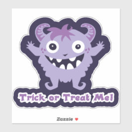 Trick or Treat Me! – Cute Purple Horned Monster Klistermärken