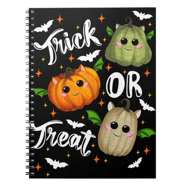 Trick or treat pumpkins Spiral Fotonotizbuch Anteckningsbok (Framsidan)