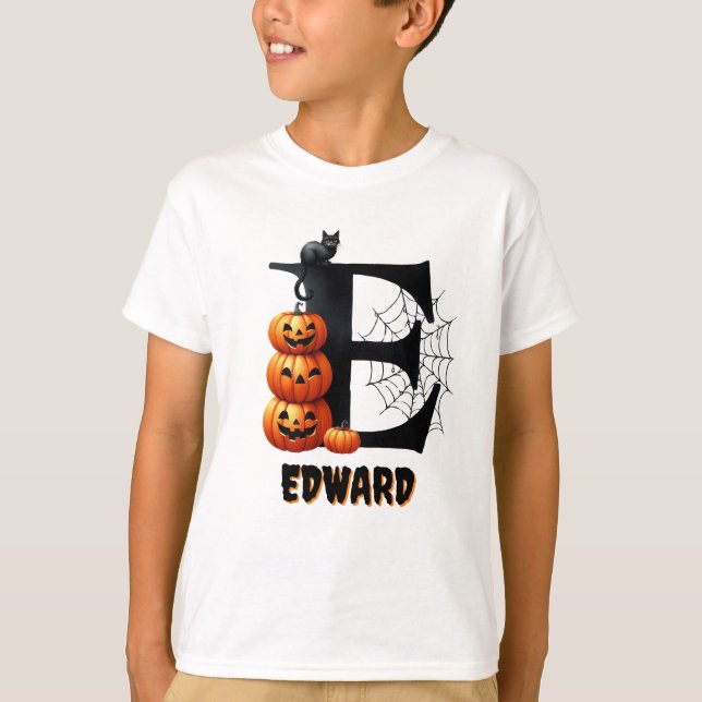 Trick or Treat Söt E Initial Halloween T Shirt (Framsida)