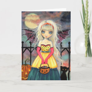 Trick or Treat Söt gotisk saga Halloween-konst Kort